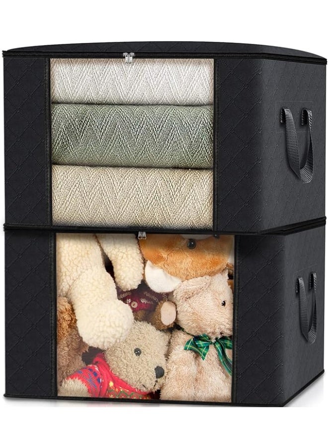 DUNISO 4 Pcs Large Storage Bags，Clothes Organizer with Handles and Zippers，Heavy-Duty Foldable Organizers with Visualization Window，Breathable and Moisture-proof，for Storing Duvet Covers, Blankets, Clothing, and Household Items,55*35*32cm,Black - Image 5