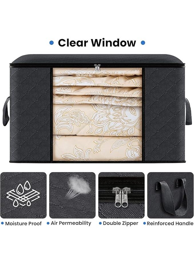 DUNISO 4 Pcs Large Storage Bags，Clothes Organizer with Handles and Zippers，Heavy-Duty Foldable Organizers with Visualization Window，Breathable and Moisture-proof，for Storing Duvet Covers, Blankets, Clothing, and Household Items,55*35*32cm,Black - Image 4