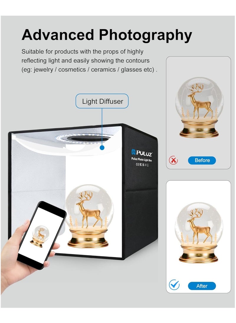 PULUZ - Puluz 10Inch/25CM Photo Studio Box, Mini Folding Lightbox LED Ring Light Portable Photo Studio Photography Shooting Tent Box Kit 12 Colors Backdrops USB Light Box for Phones DSLR Camera - Image 1