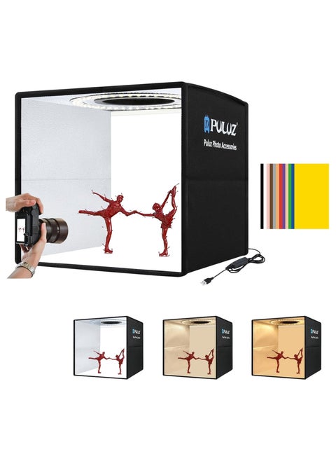 Puluz 10Inch/25CM Photo Studio Box, Mini Folding Lightbox LED Ring Light Portable Photo Studio Photography Shooting Tent Box Kit 12 Colors Backdrops USB Light Box for Phones DSLR Camera
