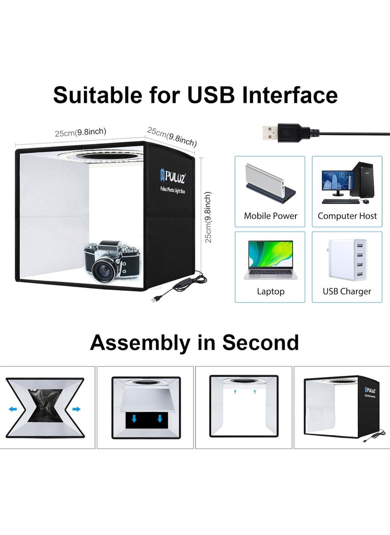 PULUZ - Puluz 10Inch/25CM Photo Studio Box, Mini Folding Lightbox LED Ring Light Portable Photo Studio Photography Shooting Tent Box Kit 12 Colors Backdrops USB Light Box for Phones DSLR Camera - Image 1