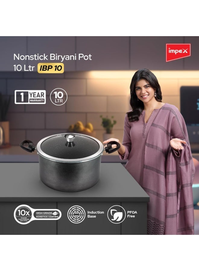 Impex Non Stick Biryani Pot 10L | Biriyani Pot with 5 Layer Super Granite Coating | Gas Stove and Induction Base, Heat Proof Handles | 1 Year Warranty (IBP 10L) - Image 3