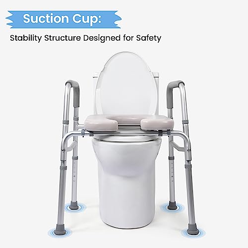 homfan Raised Toilet Seat, 350LB Stand Alone Homecare Commode Bathroom Assist Frame for Elderly, Handicapped, Disabled, Adjustable Height, Padded Seat - Image 4