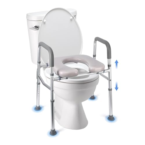 homfan Raised Toilet Seat, 350LB Stand Alone Homecare Commode Bathroom Assist Frame for Elderly, Handicapped, Disabled, Adjustable Height, Padded Seat - Image 1