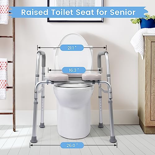 homfan Raised Toilet Seat, 350LB Stand Alone Homecare Commode Bathroom Assist Frame for Elderly, Handicapped, Disabled, Adjustable Height, Padded Seat - Image 2