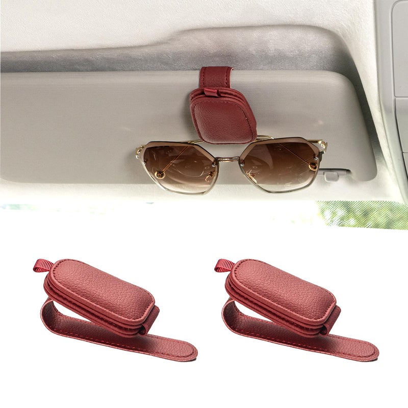 Yuoyar Sunglass Holder for Car Magnetic Leather Sunglasses Holder and Ticket Card Clip Car Visor Accessories 2 Packs Red - Image 2