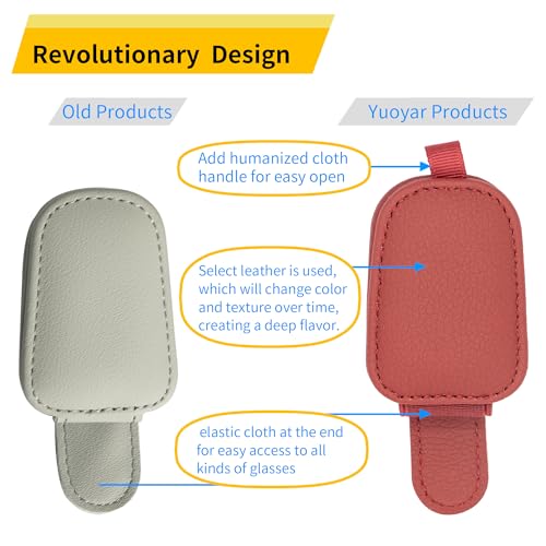 Yuoyar Sunglass Holder for Car Magnetic Leather Sunglasses Holder and Ticket Card Clip Car Visor Accessories 2 Packs Red - Image 3