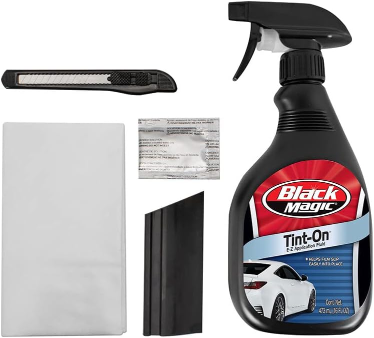 Rvinyl Window Tint Kit Compatible with Nissan Frontier 2005-2021 4 Door in Black - Spray Bottle, Razor Blade, Conqueror Squeegee, Micro Fiber Cloth - Image 1