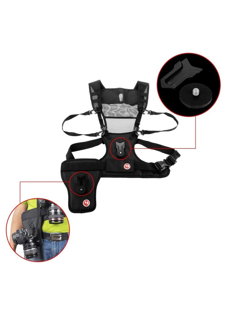Micnova - Multi Camera Carrying Chest Harness System Vest with Side Holster for Canon Nikon Sony DSLR Cameras (2 Cameras Carrying) - Image 1