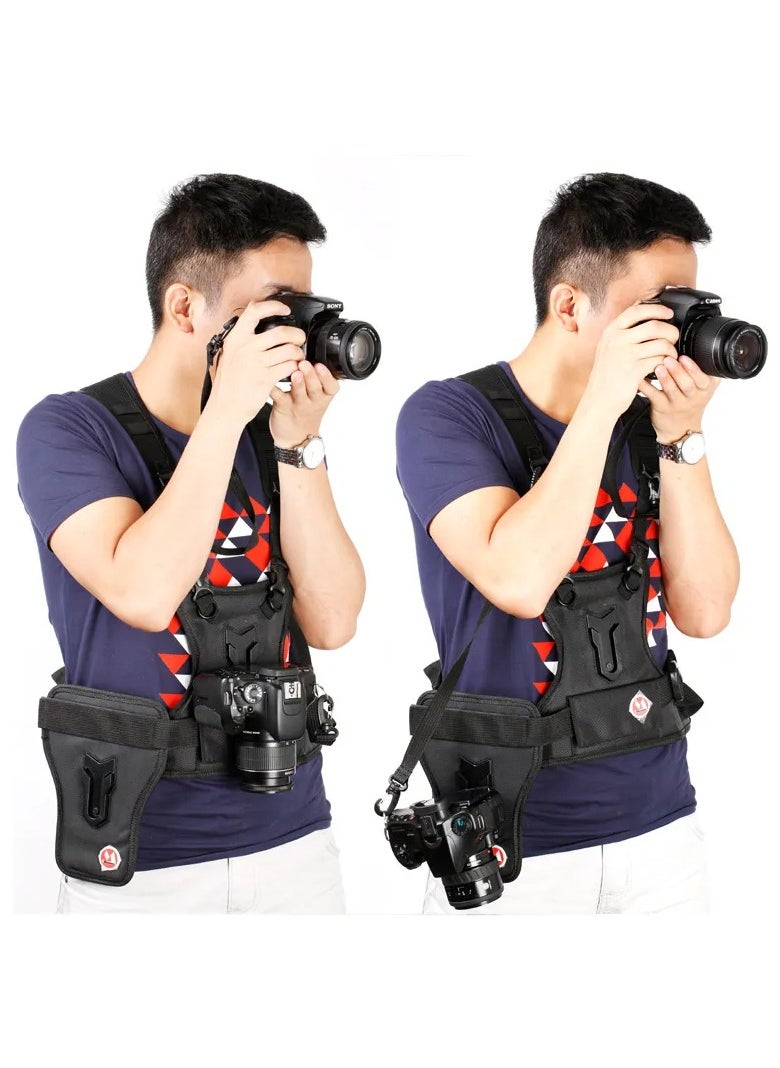 Micnova - Multi Camera Carrying Chest Harness System Vest with Side Holster for Canon Nikon Sony DSLR Cameras (2 Cameras Carrying) - Image 1