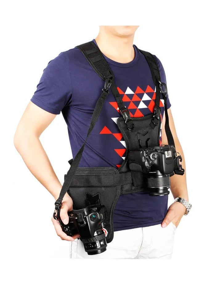 Micnova - Multi Camera Carrying Chest Harness System Vest with Side Holster for Canon Nikon Sony DSLR Cameras (2 Cameras Carrying) - Image 1