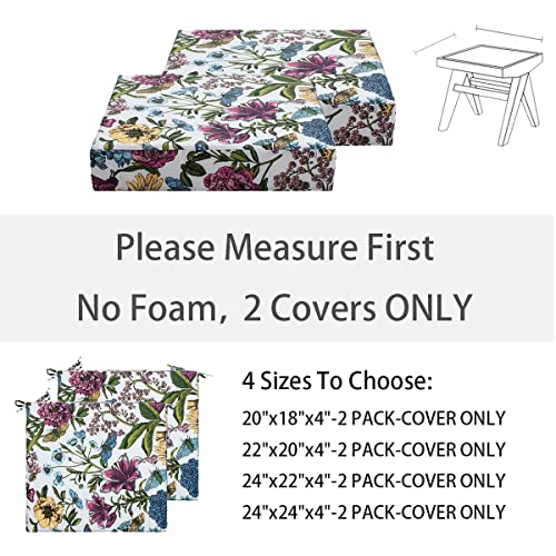 FUNHOME Outdoor Cushion Covers 24 x 22 x 4 inch,Set of 2,Replacement Seat Cushion Cover for Patio Furniture Chair,Water Resistant,Fade-Resistant Slipcover Only,No Insert(Butterfly Flower) - Image 3