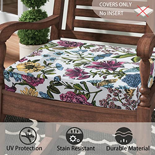 FUNHOME Outdoor Cushion Covers 24 x 22 x 4 inch,Set of 2,Replacement Seat Cushion Cover for Patio Furniture Chair,Water Resistant,Fade-Resistant Slipcover Only,No Insert(Butterfly Flower) - Image 5