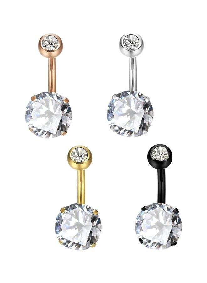 طقم حلقات ثقب البطن المرصعة بالزركون مكون من 4 قطع - Image 1