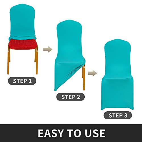 Peomeise Stretch Spandex Chair Cover for Wedding Party Dining Banquet Event (Turquoise, 12) - Image 4