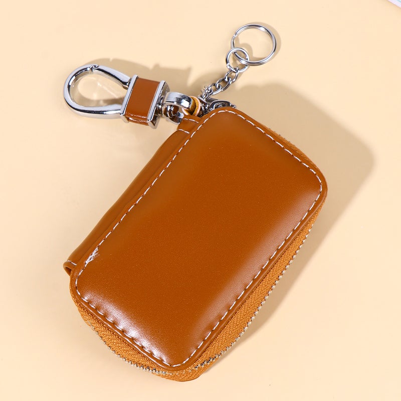 Leather Car Key Bag Portable Key Holder Delicate Keys Storage Bag Simple Car Key Pouch for Woman (Brown Without ) - Image 3