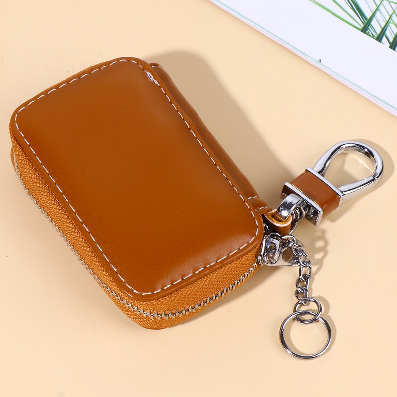 Leather Car Key Bag Portable Key Holder Delicate Keys Storage Bag Simple Car Key Pouch for Woman (Brown Without ) - Image 5