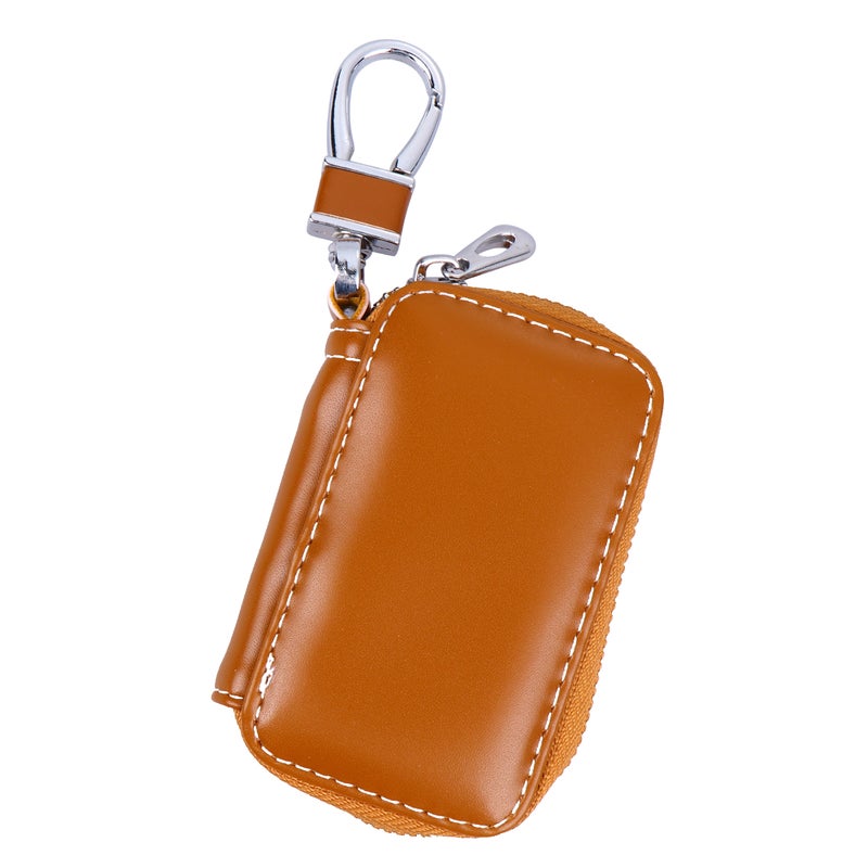 Leather Car Key Bag Portable Key Holder Delicate Keys Storage Bag Simple Car Key Pouch for Woman (Brown Without ) - Image 1