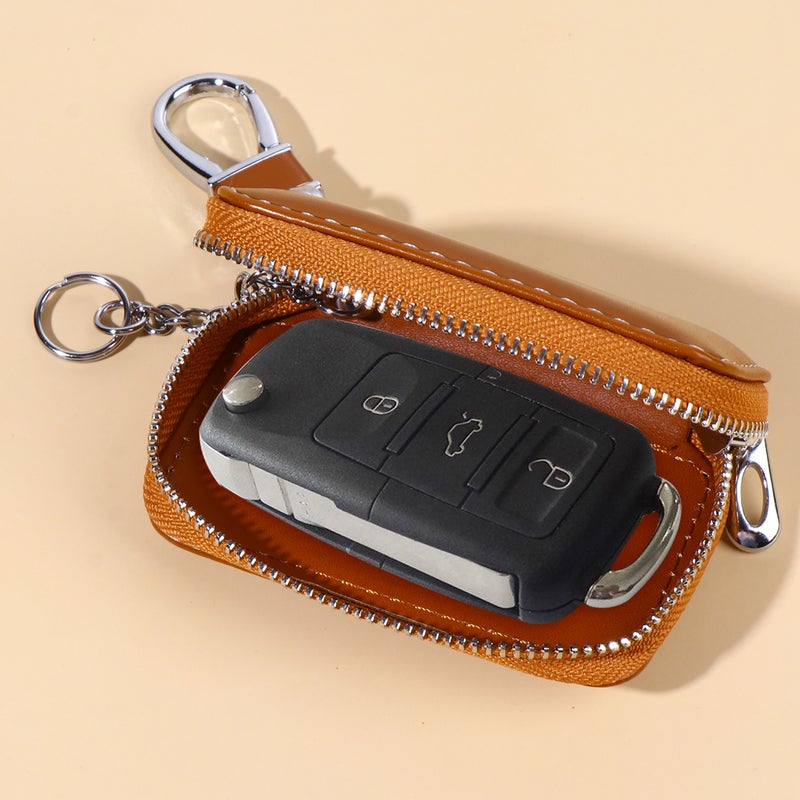 Leather Car Key Bag Portable Key Holder Delicate Keys Storage Bag Simple Car Key Pouch for Woman (Brown Without ) - Image 2