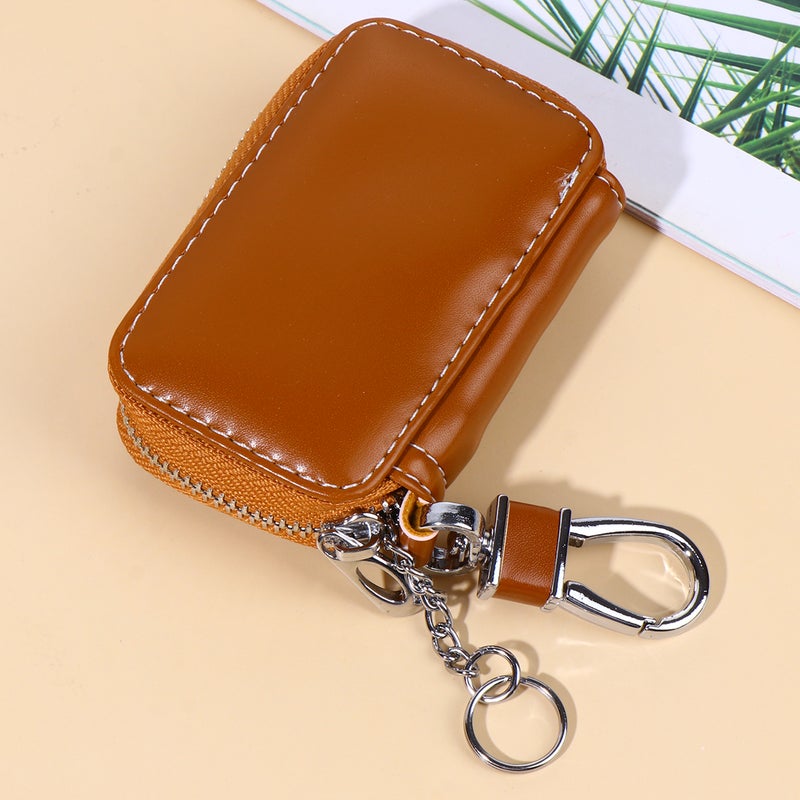 Leather Car Key Bag Portable Key Holder Delicate Keys Storage Bag Simple Car Key Pouch for Woman (Brown Without ) - Image 4