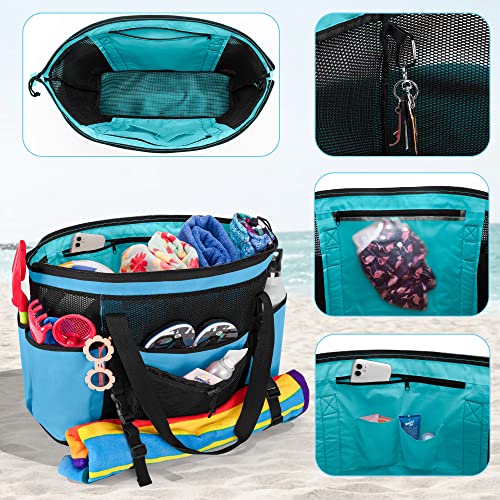 Fasrom Extra Large Mesh Beach Bag with Zipper Bottom, Family Beach Tote Bag with Wet and Dry Separation (Patent Design), Blue - Image 2