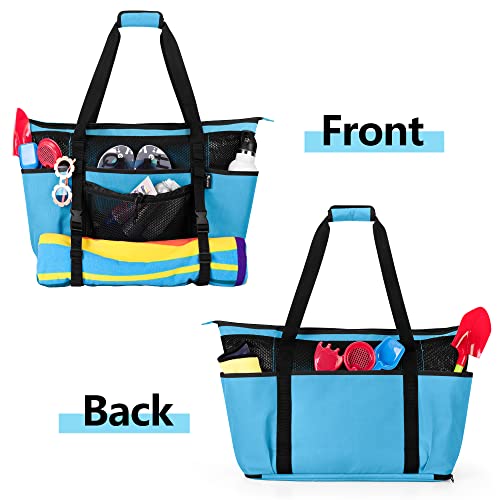 Fasrom Extra Large Mesh Beach Bag with Zipper Bottom, Family Beach Tote Bag with Wet and Dry Separation (Patent Design), Blue - Image 5