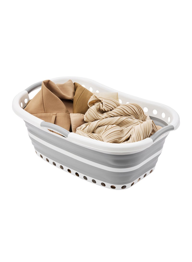 LAWAZIM Collapsible Plastic Laundry Basket - 52x34x20.5cm, Grey & White - Foldable TPR Laundry Hamper with Dual Handles, Ventilated Design, Pop-Up Storage & Organization Basket for Small Spaces, Homes - Image 1