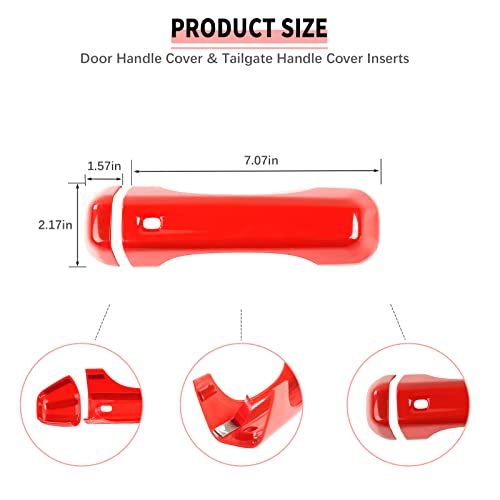 SQQP Door Handle Cover & Tailgate Handle Cover Inserts Exterior Accessories Fit for 2018-2025 Jeep Wrangler JL JLU 2/4 Door(Red) - Image 4