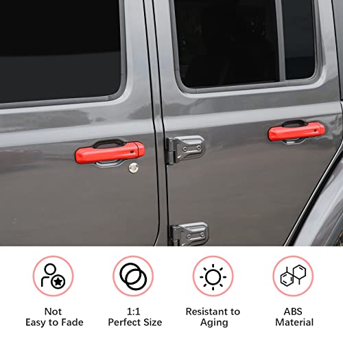 SQQP Door Handle Cover & Tailgate Handle Cover Inserts Exterior Accessories Fit for 2018-2025 Jeep Wrangler JL JLU 2/4 Door(Red) - Image 3