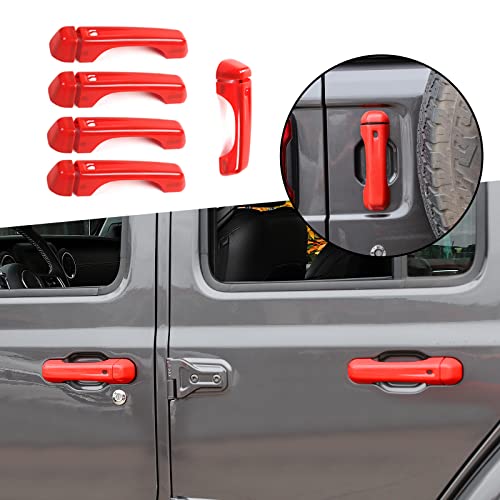SQQP Door Handle Cover & Tailgate Handle Cover Inserts Exterior Accessories Fit for 2018-2025 Jeep Wrangler JL JLU 2/4 Door(Red) - Image 1