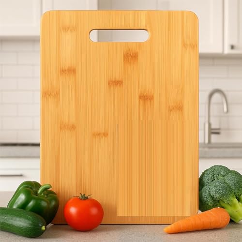 FRESHOME Extra Large Bamboo Wooden Chopping Board 36 X 26 CM with Metal Handle, Multipurpose Cutting Board for Vegetables, Fruits & Cheese, for Kitchen Use, Anti-Microbial - Image 3