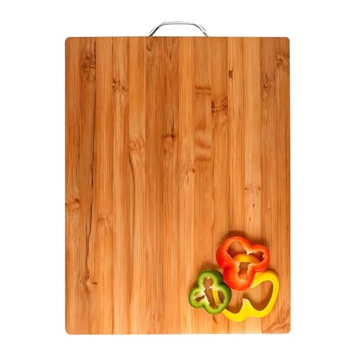 FRESHOME Extra Large Bamboo Wooden Chopping Board 36 X 26 CM with Metal Handle, Multipurpose Cutting Board for Vegetables, Fruits & Cheese, for Kitchen Use, Anti-Microbial - Image 2