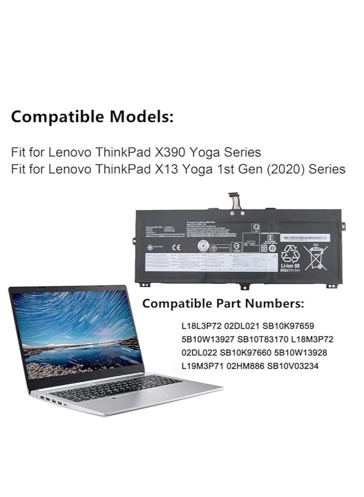 Terabyte Replacement L18M3P72 L18L3P72 Laptop Battery for Lenovo ThinkPad X13 Yoga 1st Gen ThinkPad X390 Yoga Series 02DL021 SB10K97659 5B10W13927 L18M3P72 02DL022 SB10K97660 5 1Wh - Image 3