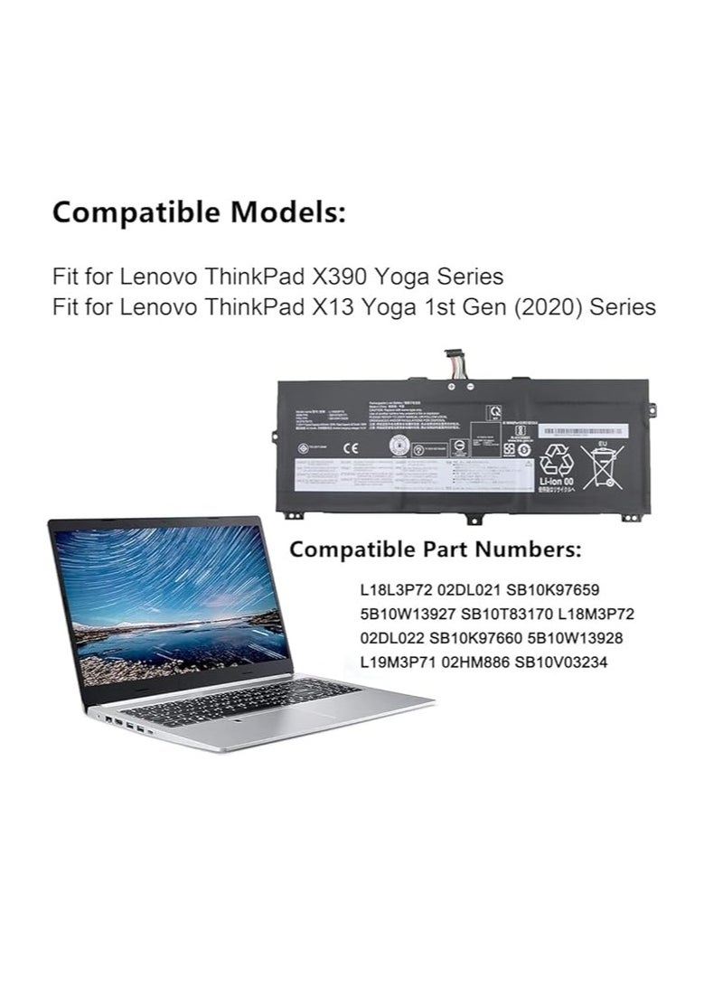 Terabyte Replacement L18M3P72 L18L3P72 Laptop Battery for Lenovo ThinkPad X13 Yoga 1st Gen ThinkPad X390 Yoga Series 02DL021 SB10K97659 5B10W13927 L18M3P72 02DL022 SB10K97660 5 1Wh - Image 5