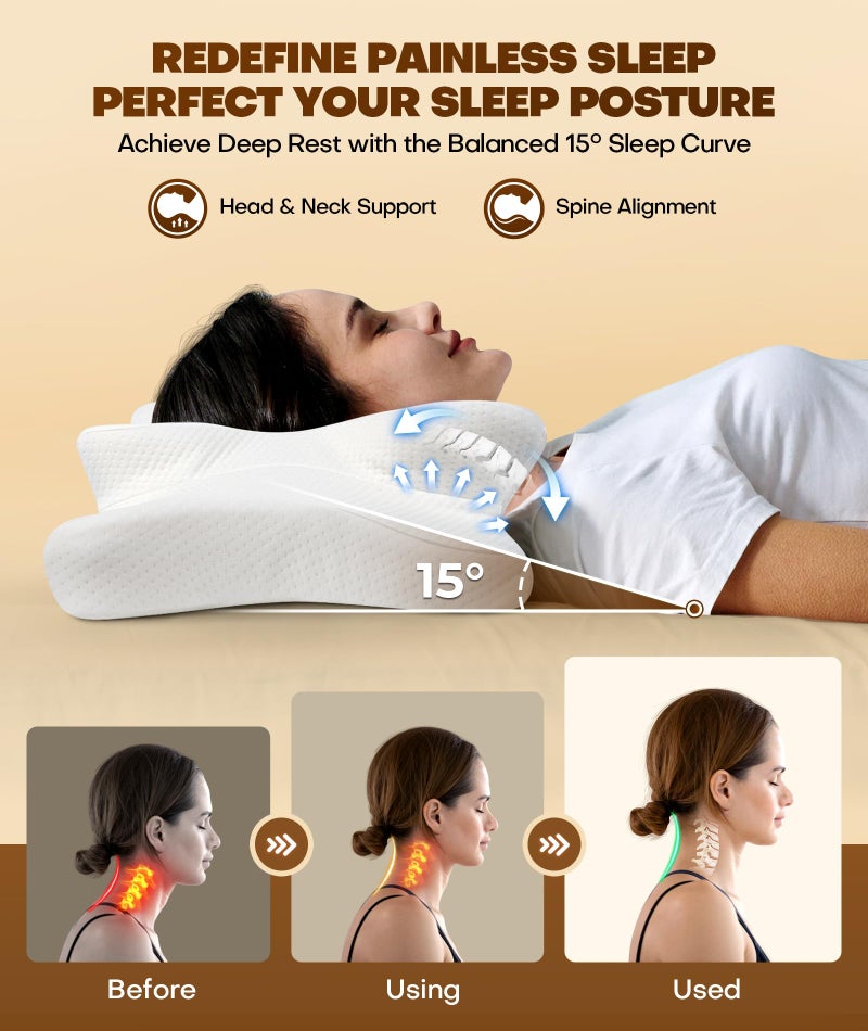 Cozyplayer True Cooling Cervical Neck Pillow for Pain Relief, Ergonomic Side Sleeper Pillow for Neck Support, Odorless Orthopedic Contour Memory Foam Pillows, Bed Pillow for Back Stomach Sleeper - Image 2