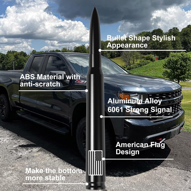 Engirette Car Truck Bullet Antenna with Tire Valve Caps American Flag Universal Short Replacement for GMC Sierra Chevy Silverado Dodge Ram 1500 2500 3500 Ford F150 F250 F350 Super Duty Raptor Accessories, Black - Image 4