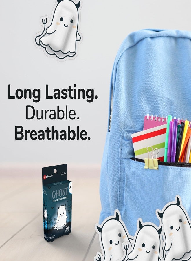 BioSwiss Kids Bandages, Halloween Ghost Shaped Self Adhesive Bandage Set, Latex Free, Sterile Wound Care, 24 Count - Image 5