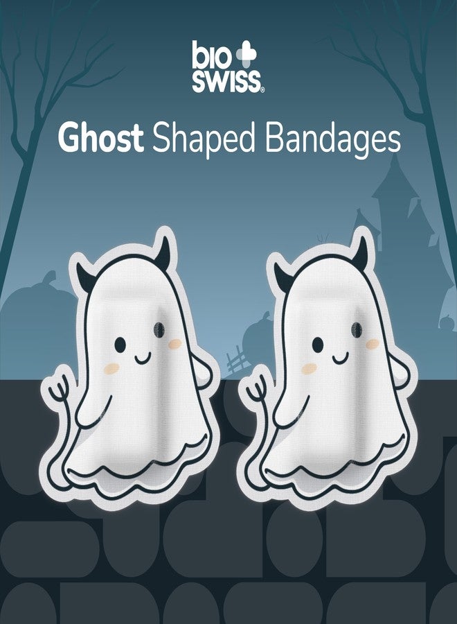 BioSwiss Kids Bandages, Halloween Ghost Shaped Self Adhesive Bandage Set, Latex Free, Sterile Wound Care, 24 Count - Image 3