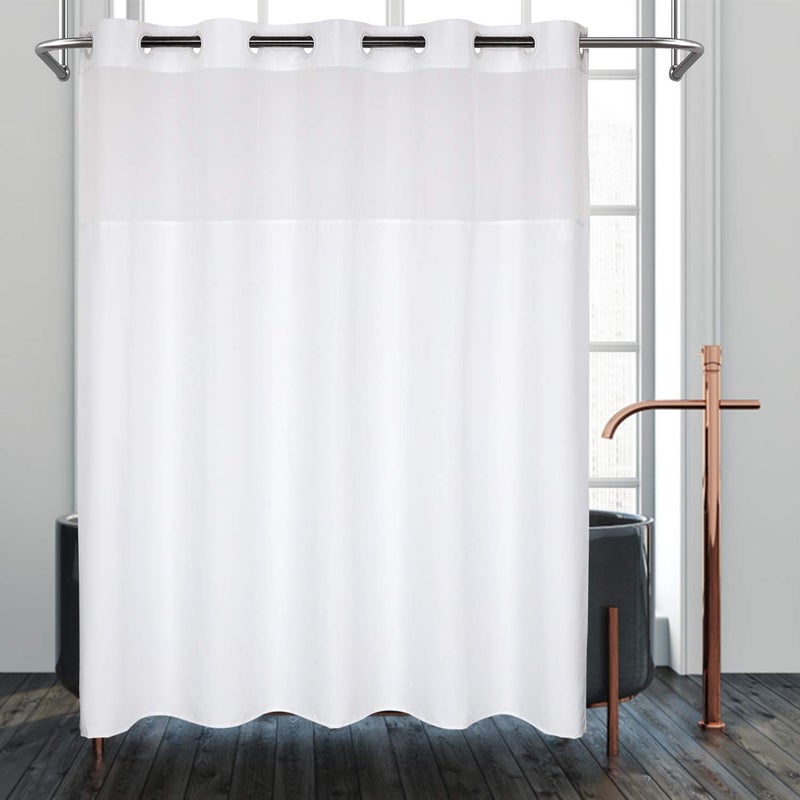 River Dream White Fabric Shower Curtain or Liner with Sheer Window No Snap in Liner NeededMachine Washable71 x 74 inches