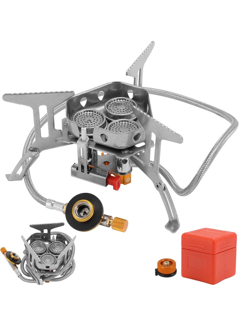 بلو فاير موقد تخييم محمول ٦٨٠٠ واط مضاد للرياح | موقد ظهري قابل للطي مع اشتعال بيزو وخرطوم ٥٥ سم | موقد غاز سريع الغليان من الفولاذ المقاوم للصدأ للمشي لمسافات طويلة والنزهات والطبخ الخارجي - Image 1
