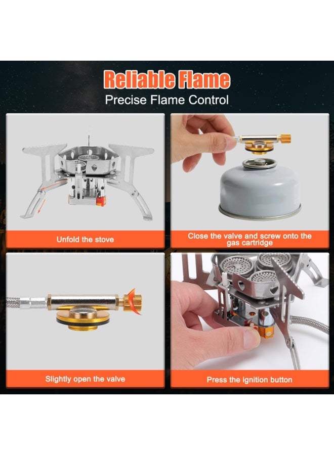 بلو فاير موقد تخييم محمول ٦٨٠٠ واط مضاد للرياح | موقد ظهري قابل للطي مع اشتعال بيزو وخرطوم ٥٥ سم | موقد غاز سريع الغليان من الفولاذ المقاوم للصدأ للمشي لمسافات طويلة والنزهات والطبخ الخارجي - Image 5