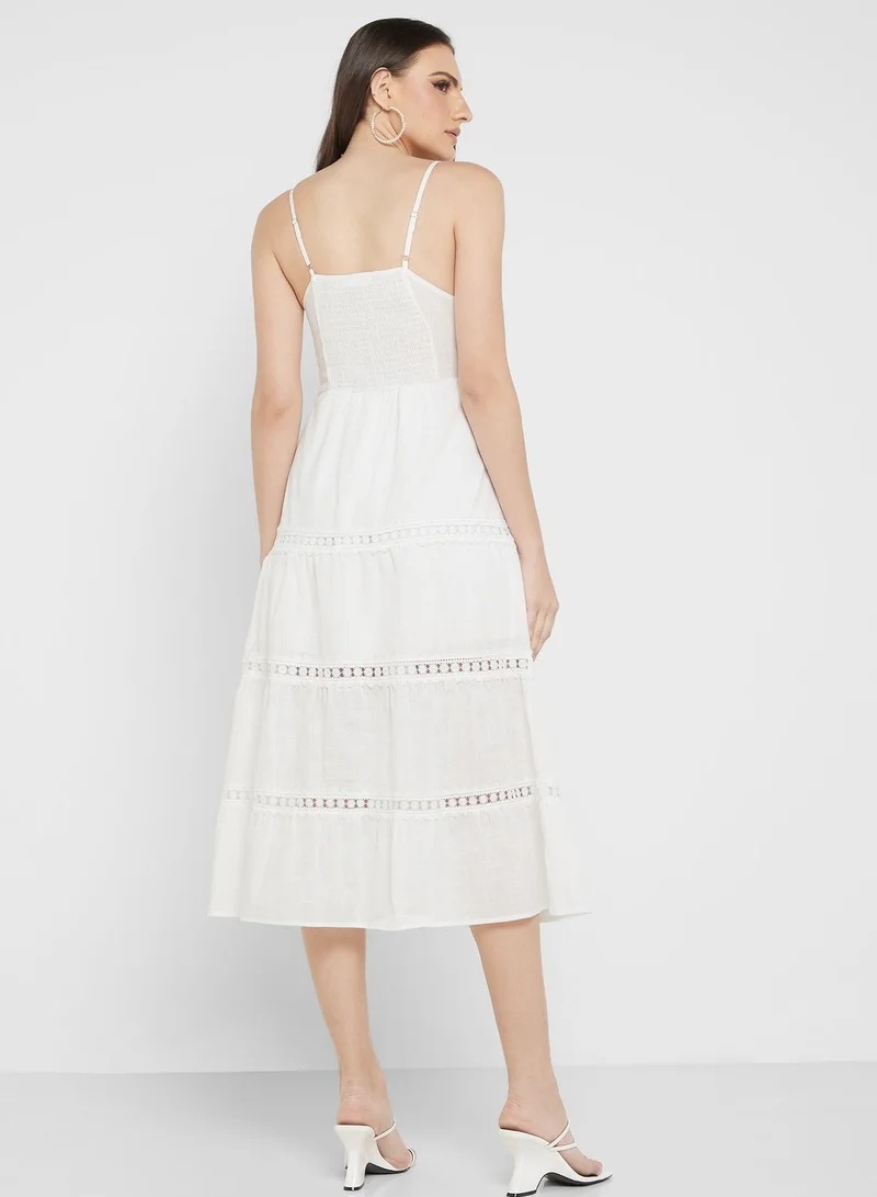 ELLA White Eyelet Midi Dress