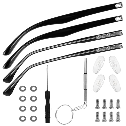 Heclia Glasses Arm Replacement 2 Pair Universal Eyeglass Repair Kit Anti-Slip Tips Eyeglasses Arms Legs Replacement Accessories with Screws, Nose Pads, Tools for Sunglasses, Reading Glasses Black TR90 - Image 1