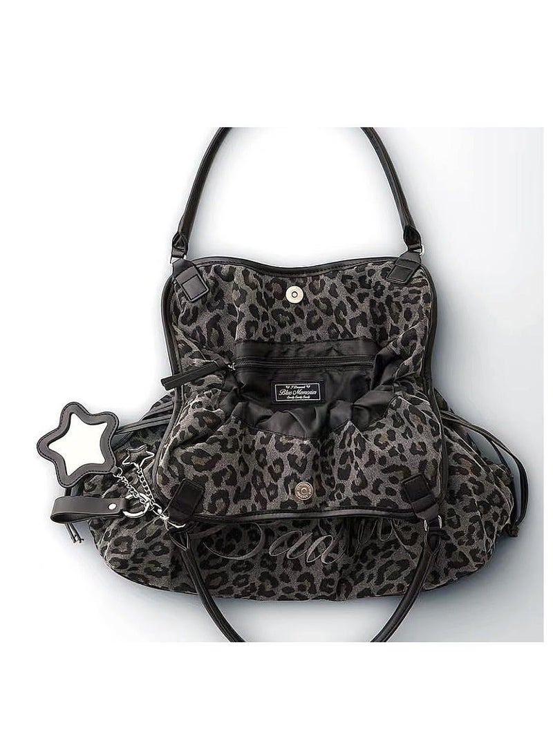 QUARRYUS Women & Girls Leopard and Polka Dot Print Drawstring Tote Bag, Stylish Shoulder Handbag for Daily Life, School & Work, Random Star Charm Included - Image 2