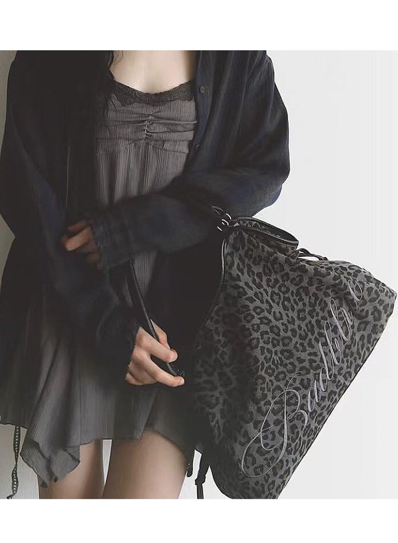 QUARRYUS Women & Girls Leopard and Polka Dot Print Drawstring Tote Bag, Stylish Shoulder Handbag for Daily Life, School & Work, Random Star Charm Included - Image 3