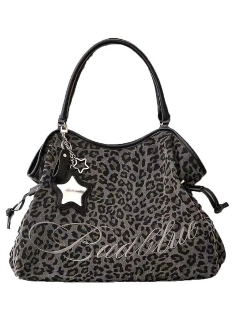 QUARRYUS Women & Girls Leopard and Polka Dot Print Drawstring Tote Bag, Stylish Shoulder Handbag for Daily Life, School & Work, Random Star Charm Included - Image 1