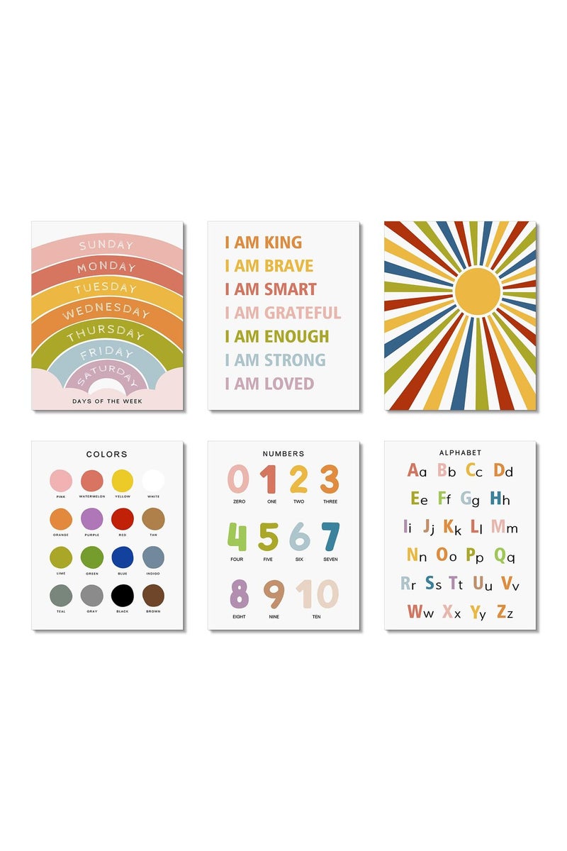 LIYAOLI Alphabet Poster for Toddlers Playroom Decor 8 x10 Inch Art Print Unframed Set of 6 Alphabet Abc Wall Decor Posters for Toddlers Boy Room 1-3 Nursery Kids Wall Art - Image 1