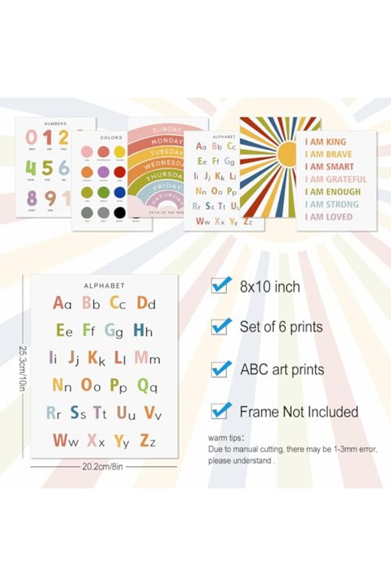 LIYAOLI Alphabet Poster for Toddlers Playroom Decor 8 x10 Inch Art Print Unframed Set of 6 Alphabet Abc Wall Decor Posters for Toddlers Boy Room 1-3 Nursery Kids Wall Art - Image 4