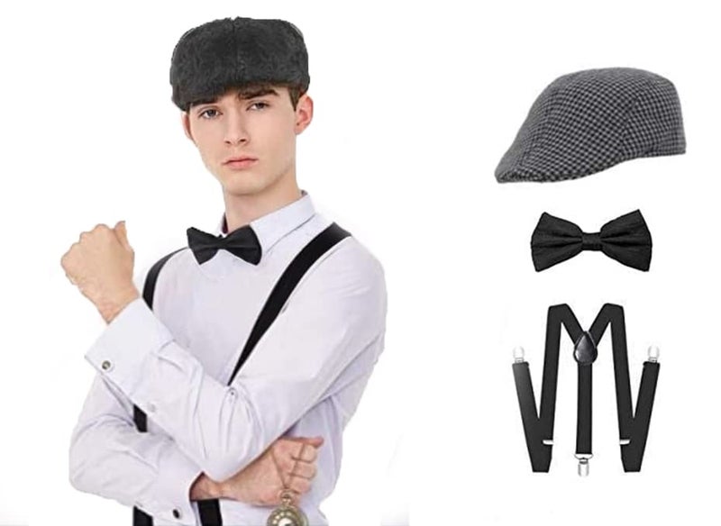CLOTHERA Suspender and Bow Tie Set with Matched Flat Cap for 16yrs onwards (Black) - Image 3