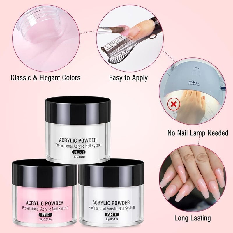 ADOERE Acrylic Powder Set 30g Professional Acrylic Nail Powder System for Acrylic Nails Extension Nail Art Pack Of 3 - Image 2